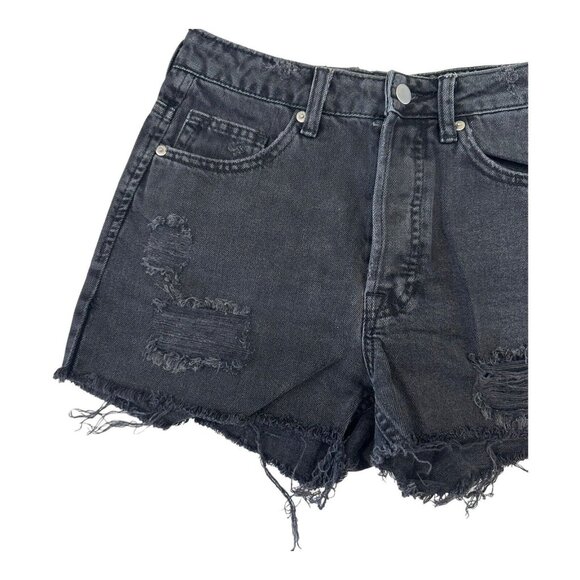 H&M Shorts Women 6 Cut Off High Rise Denim Charcoal Wash -Distressed- Button Fly - Picture 2 of 11